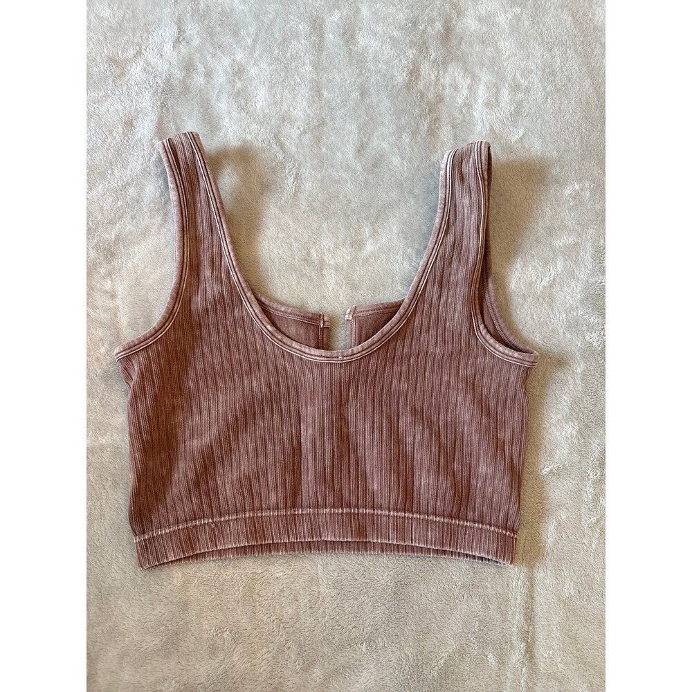 Womens crop top tank bralette gym layering notched neck brown mocha coffee girly - Picture 4 of 4